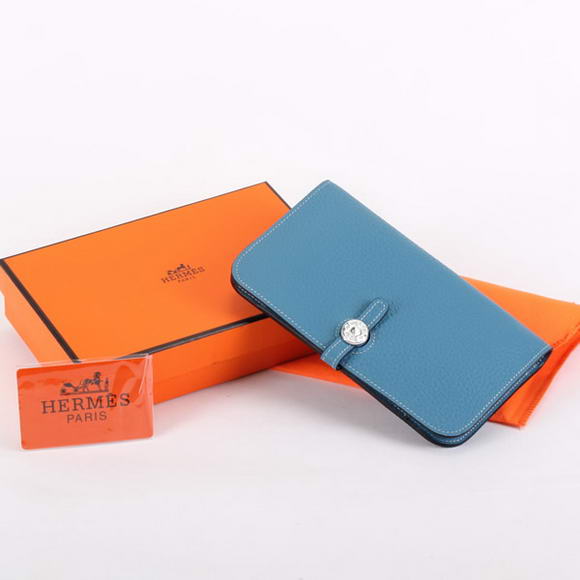 1:1 Quality Hermes Dogon Combined Wallets A508 Blue Replica - Click Image to Close